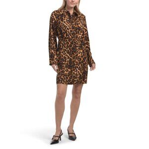 SAM EDELMAN Black Multi Leopard Shirt Mini Dress